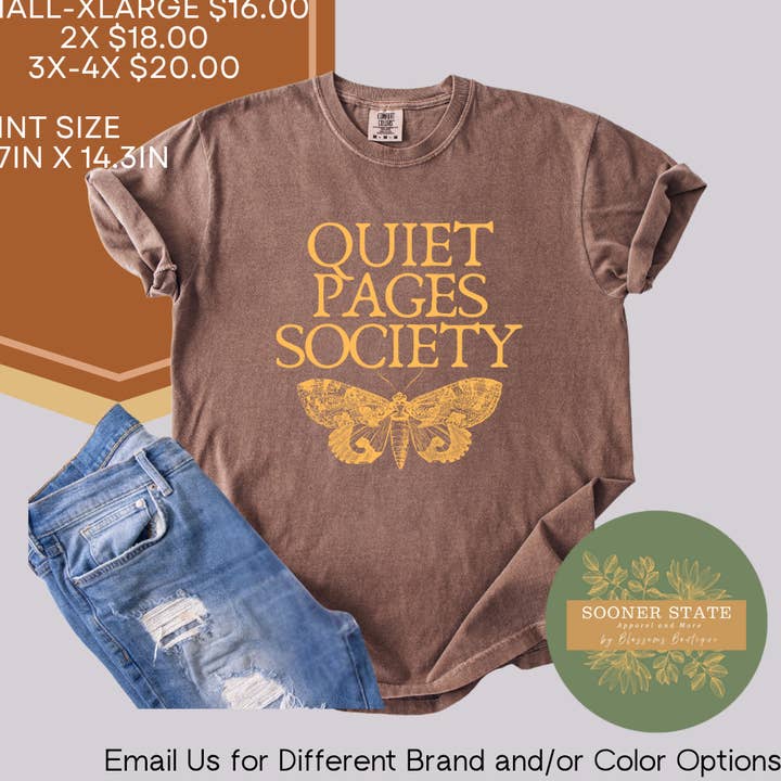 Quiet Pages for wholesale by Sooner State Apparel