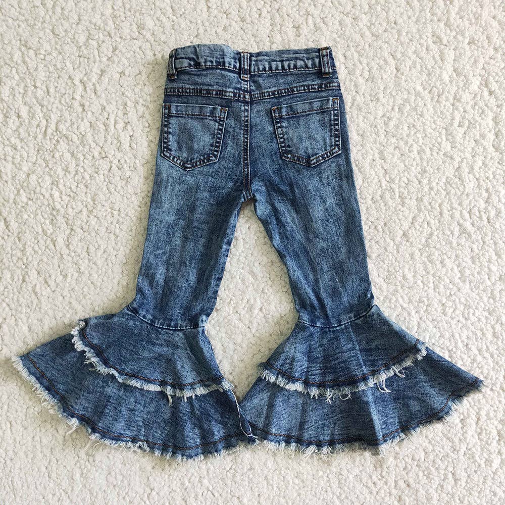 Aier Wholesale - Wholesale Jeans - Kids - Denim double ruffle jeans pants1