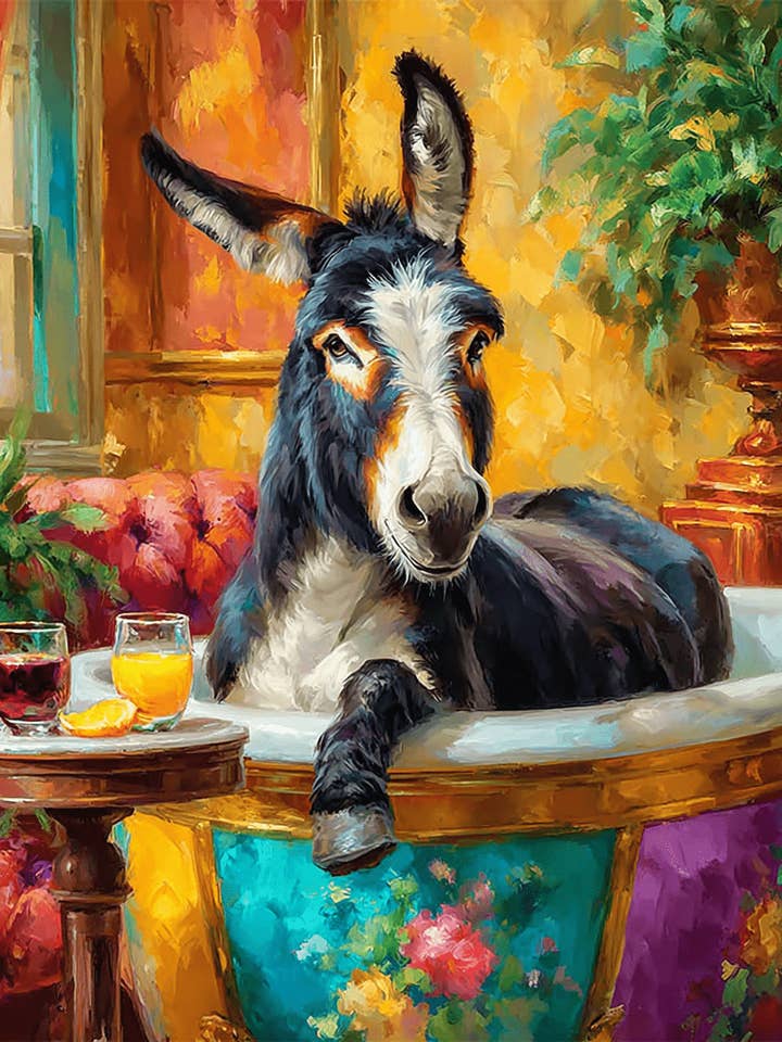 Willy de Ezel - Dieren in Badkuipen Kunstprint - 20x25 cm Kunstwerk voor 28x36 cm Lijst voor wholesale door Mowbi