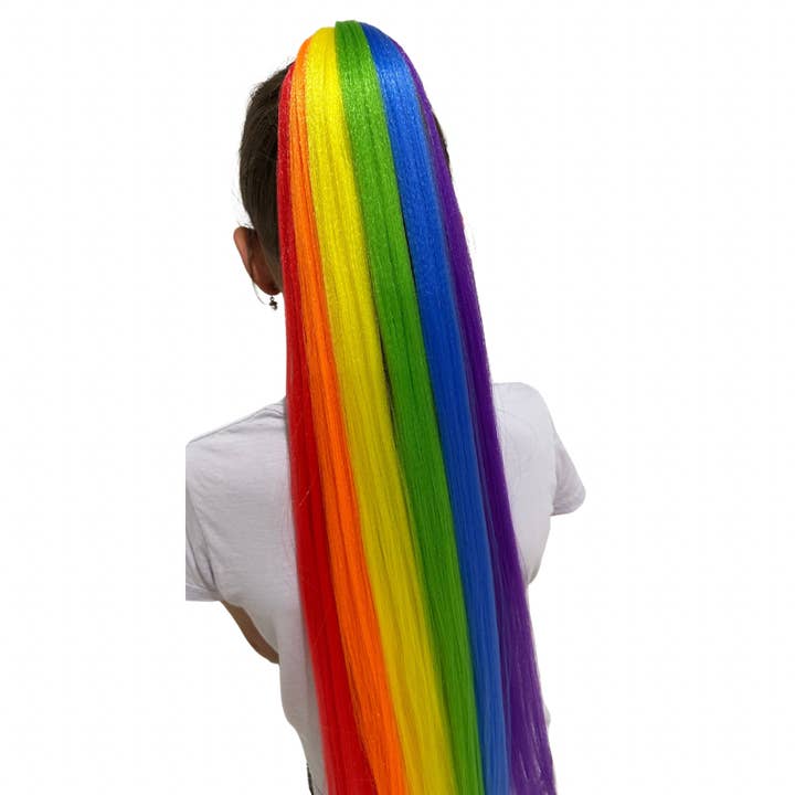 Straight Ponytail Extension - Long - Rainbow Waterfall - 26” for wholesale by Poppet Locks