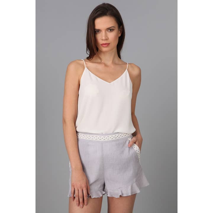 Ruffle Bottom Short With Lace Trim for wholesale by Naked Zebra Rack