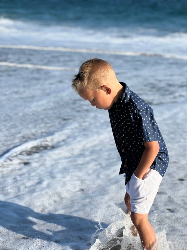 Me & Henry - Wholesale Button Down Shirt - Kids - MAUI Chambray Anchor Woven Shirt