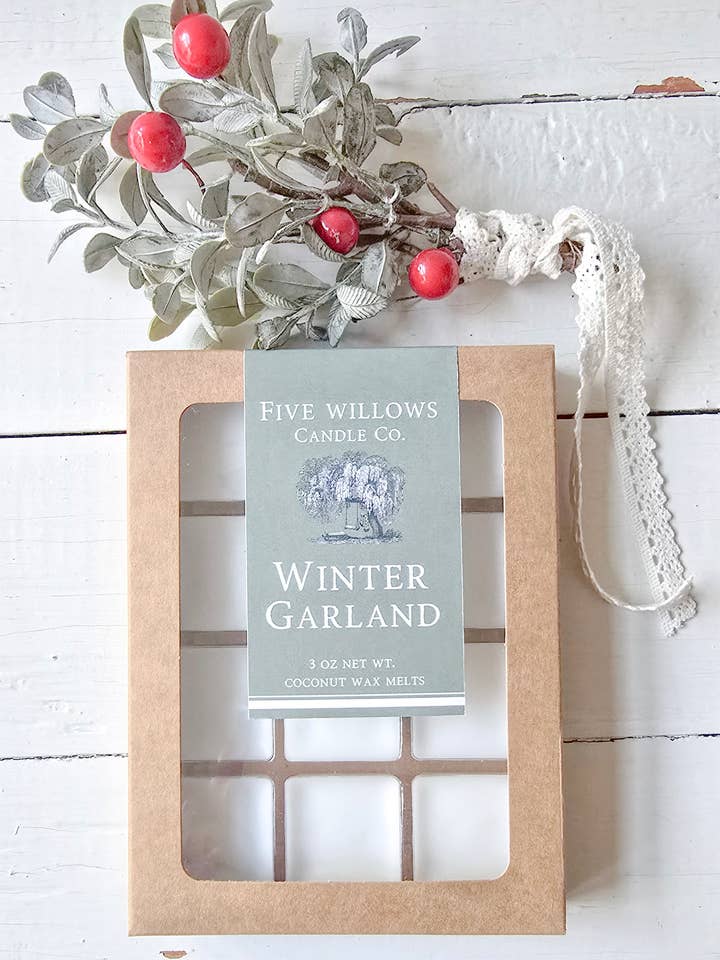 Winter Garland Wax Melts for wholesale by Five Willows Candle Co.