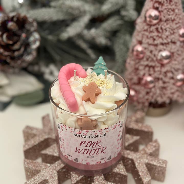 Sugar Candle - Wholesale Jar/Filled Candle - Pink Winter Candle: Soy Wax, Handmade, Gift & Retail Ready1