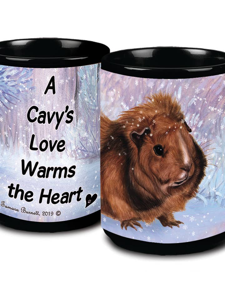 Tazza da caffè nera con scena invernale abissina di porcellino d'India, 384 ml per la vendita all'ingrosso da parte di Pet Gifts USA, LLC