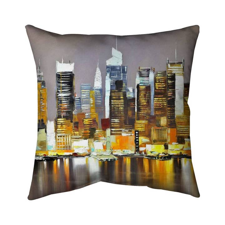 Brown Building Pillow - Texturized Skyscrapers by Night for wholesale by BEGIN HOME DECOR
