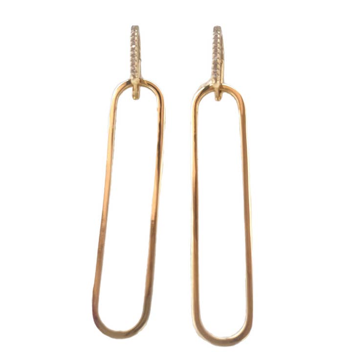 CZ huggies with paperclip drop for wholesale by La Verita Jewelry