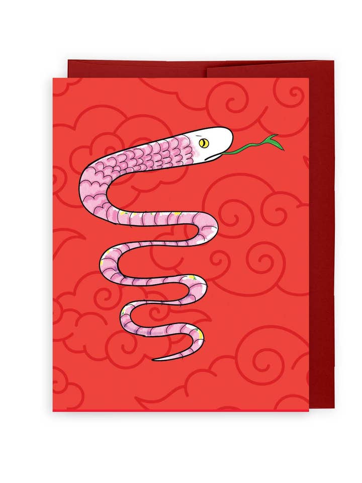 lunar new year card | year of the snake (pink) | A2 card for wholesale by Evil Llama and Friends