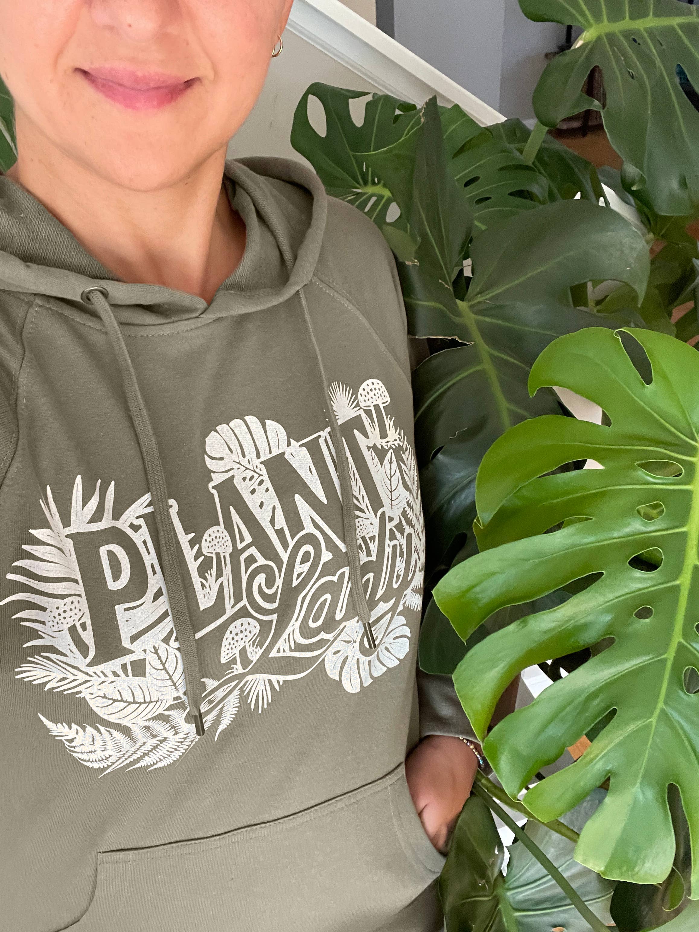 Mad Love Shop - Wholesale Hoodie - Women's - Unisex Sage Olive Terry Hoodie Sweatshirt with Plant Lady3