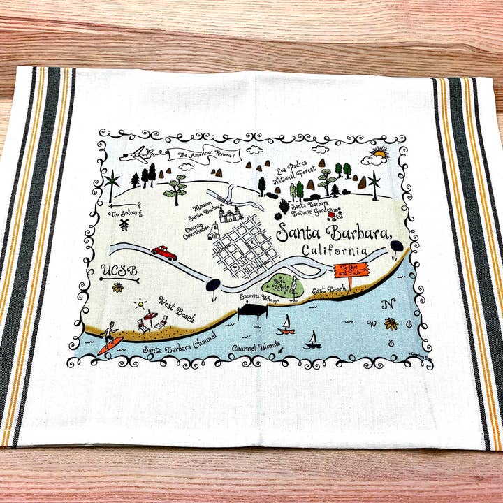 Santa Barbara CA Map Placa de Bambu (Pequena) por atacado de Gooseberry Designs