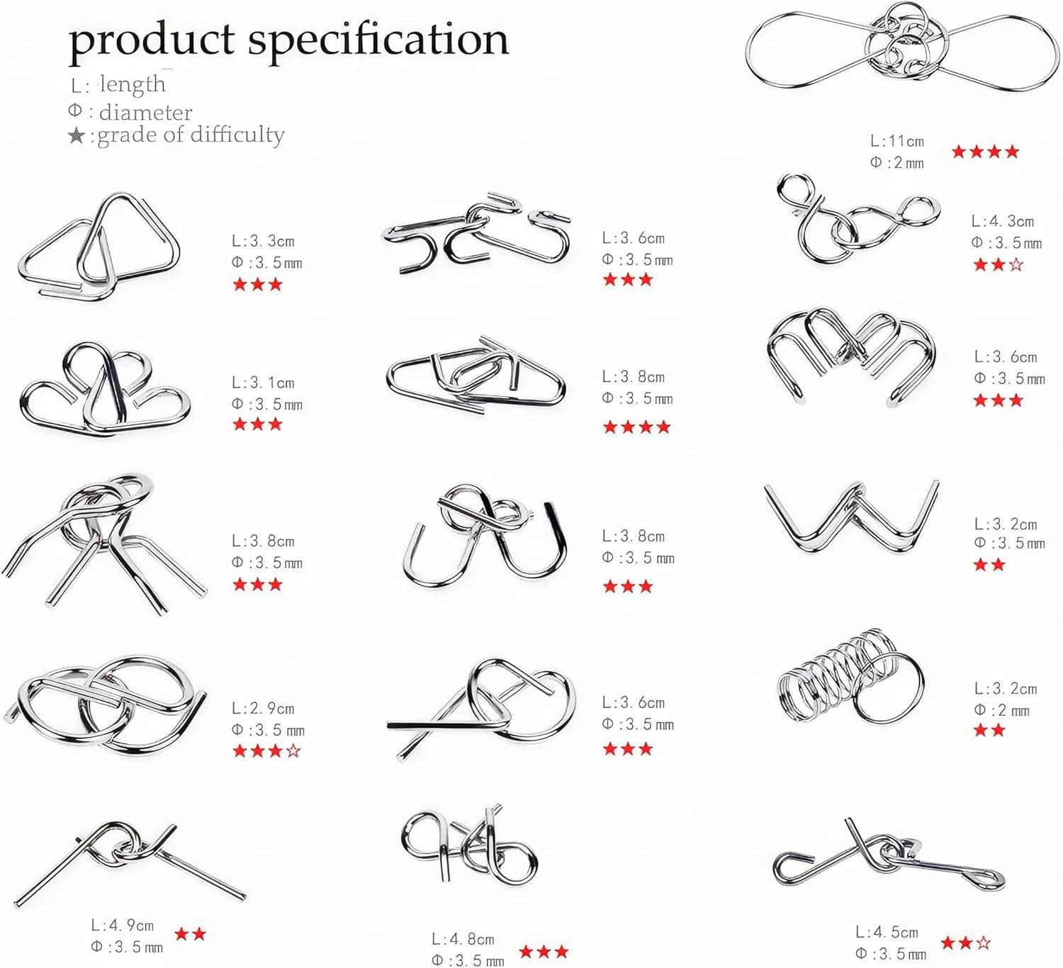 VIGOR – wholesale Puzzle – Adult – Brain Teaser IQ Test Disentanglemen Iron Link 24 Pcs Unlock Interlock Game5