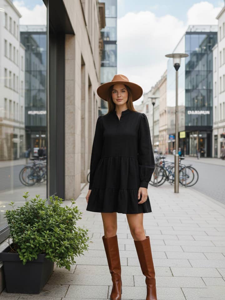 MOOYA - Wholesale Dress - Women's - Short ruffled cotton dress with embroidery - M121-11