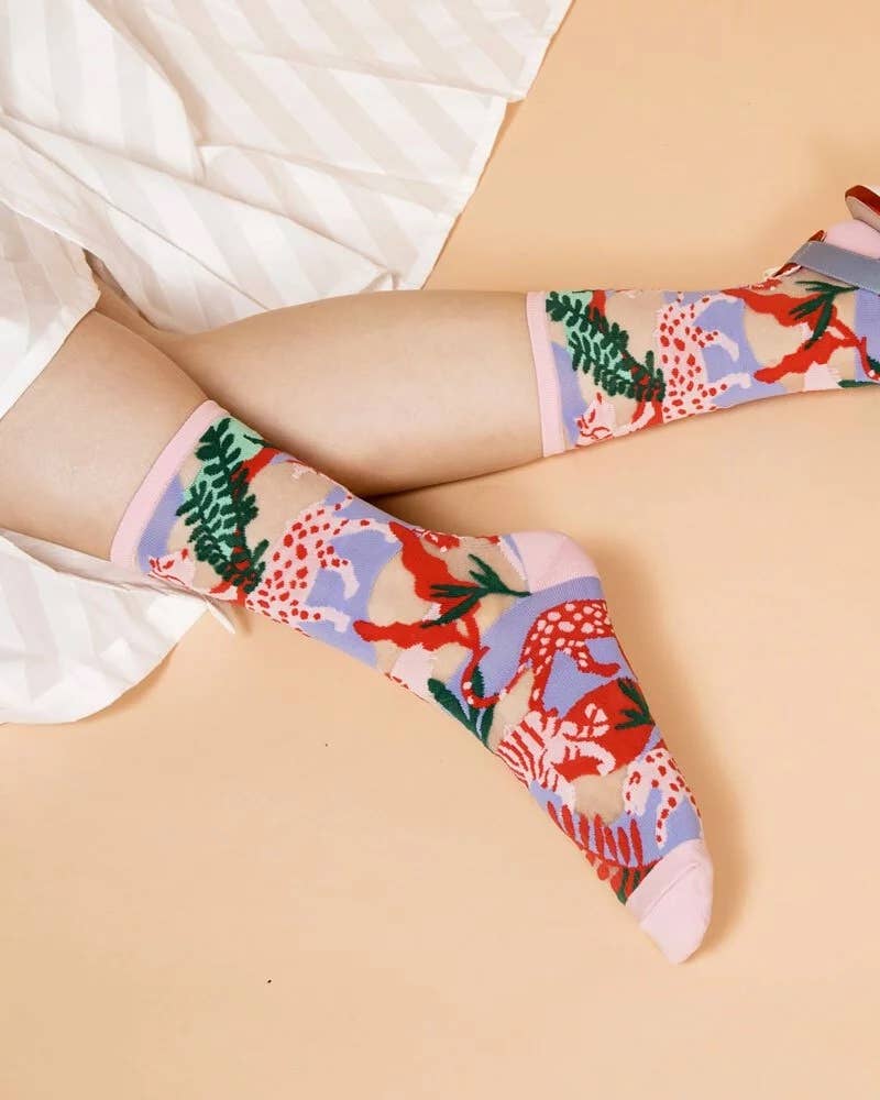 PAPERSELF - Wholesale Socks - Women's - Leopard Jungle Sheer Socks - Pink1