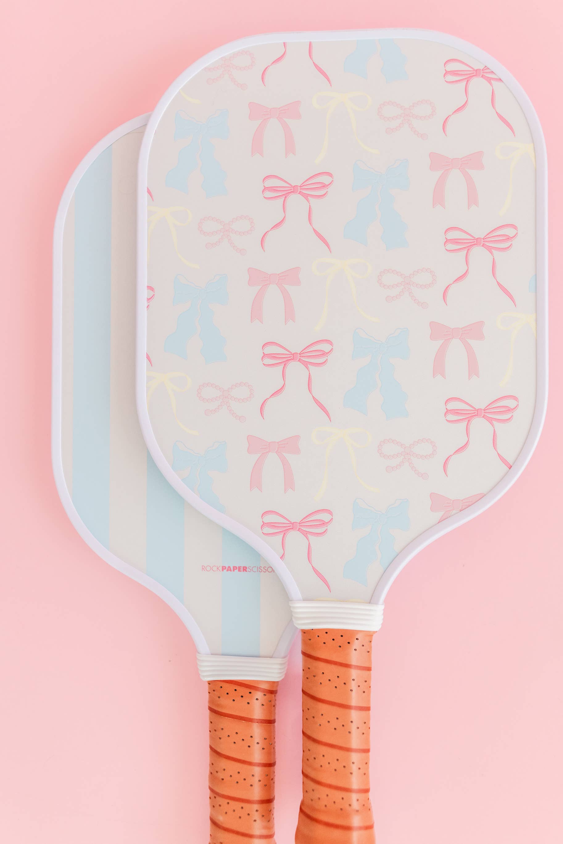 Rock Paper Scissors - Wholesale Sporting Accessories - Pastel Bows and Stripes Double-Sided Pickleball Paddle1