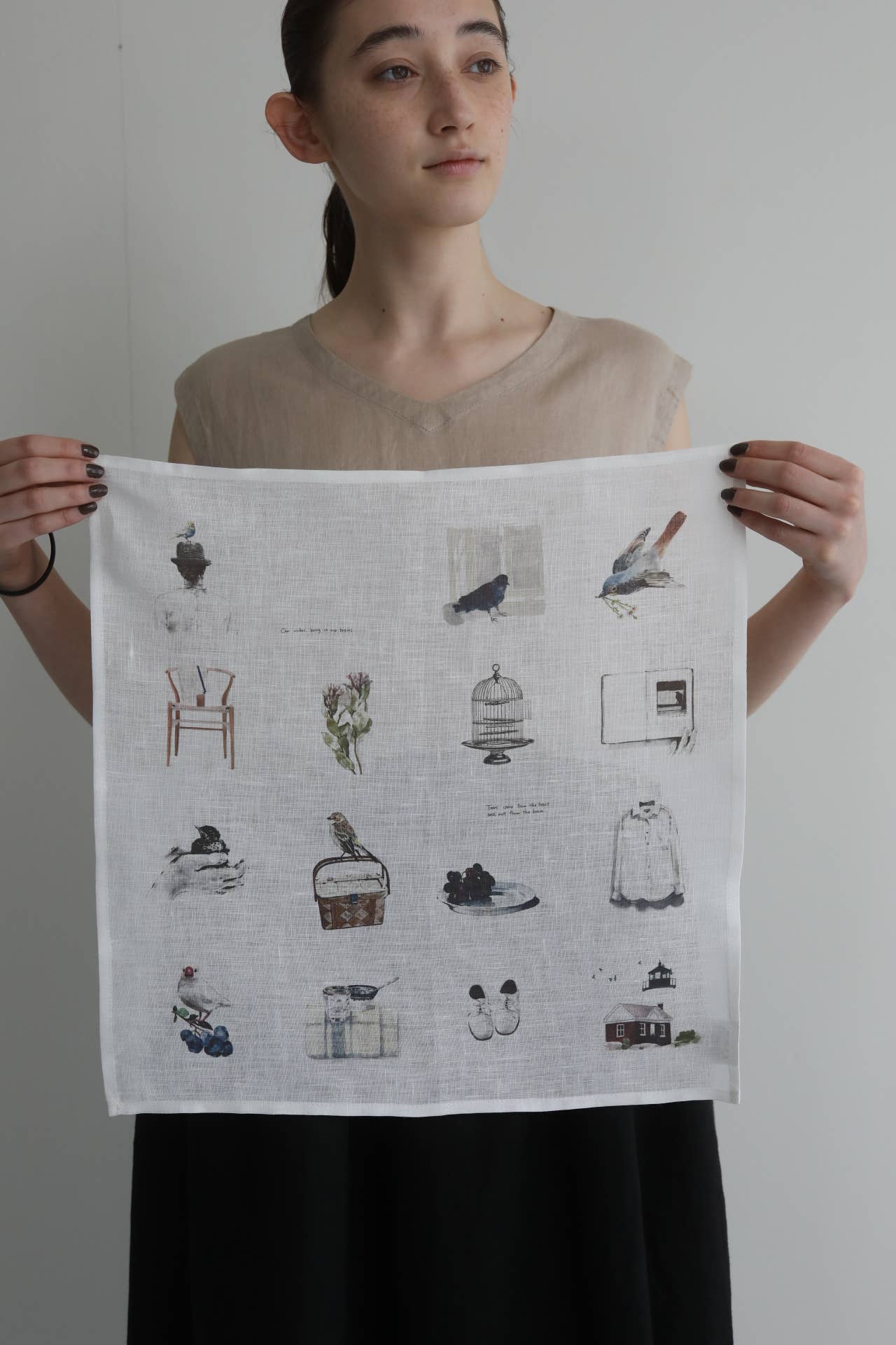 Fog Linen Work - Wholesale Handkerchief - Women's - M.Ogihara Handkerchief Living With Birds0