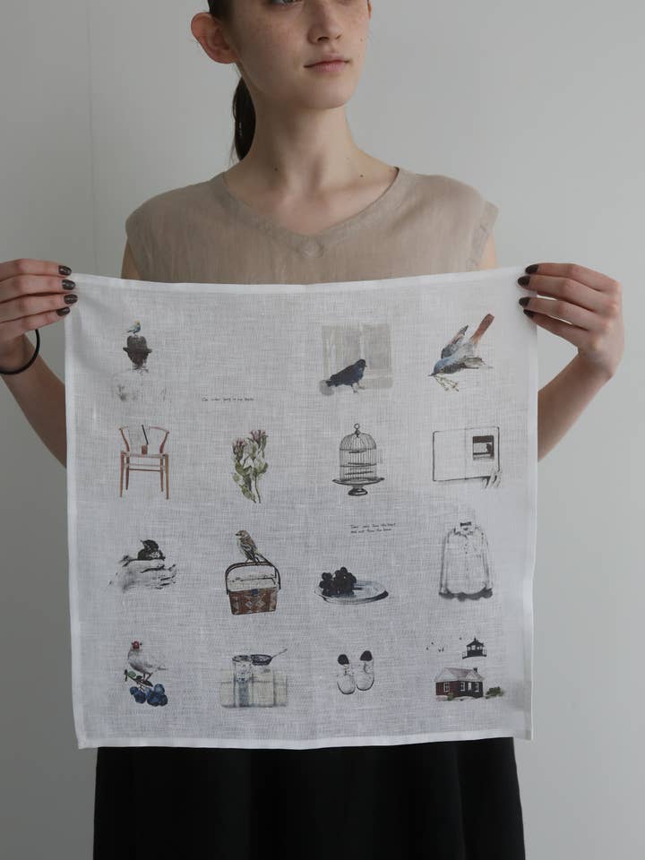 M.Ogihara näsduk Living With Birds med fågelmotiv för wholesale av Fog Linen Work