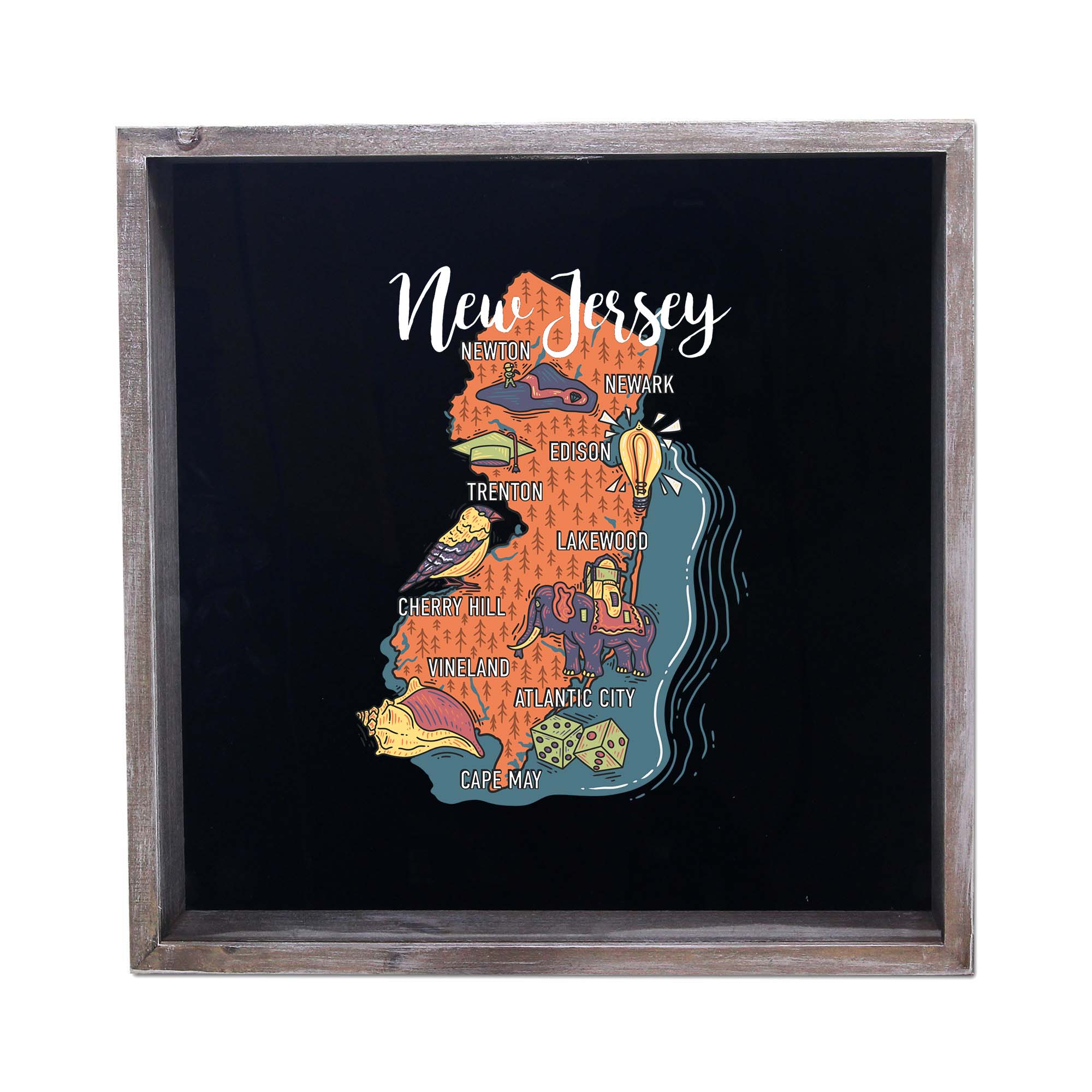 Torched Products - Wholesale Sign - State Map Design Shadow Box - Gray28