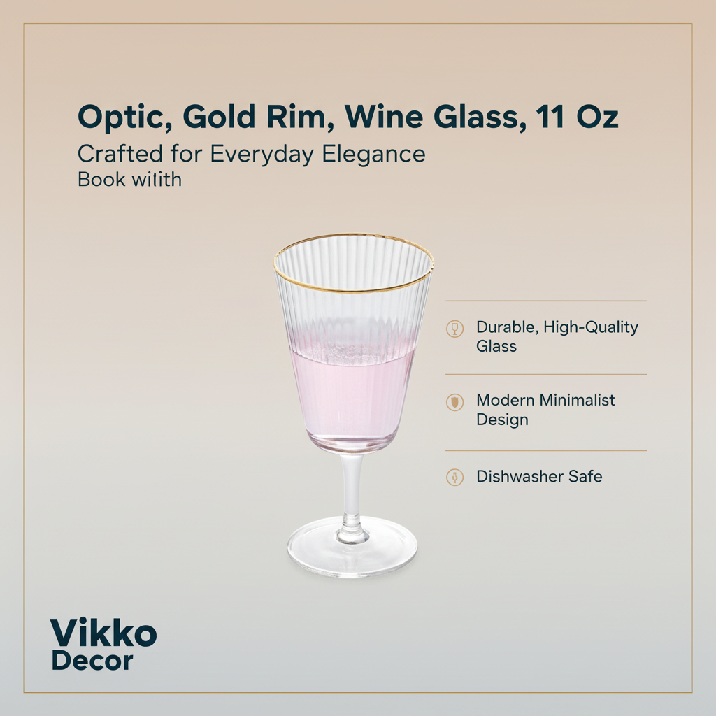 Kadra Kitchenware - Venta al por mayor Copas de vino - Vikko Decor - Optic, borde dorado, copa de vino, 11 onzas3