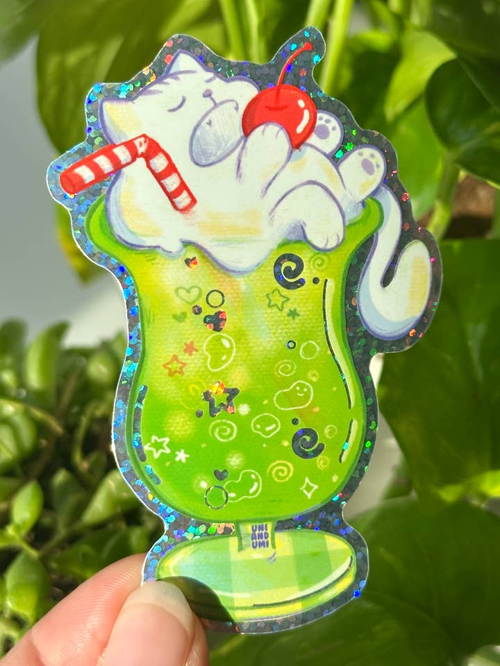 Autocolante de Melão Soda | Autocolante de Purpurina de Papelaria Gato Kawaii por atacado de Uni & Umi