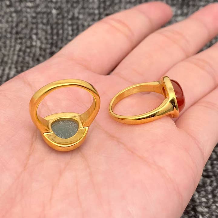 Mio Queena - Wholesale Single Stone/Solitaire Ring - Inlaid Stone 18K Gold Plated Stainless Steel Ring - FGS/CS4