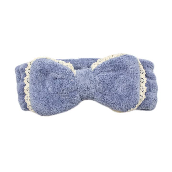 Lace tipped bow cosmetic headband, Ballad Blue for wholesale by MinxNY