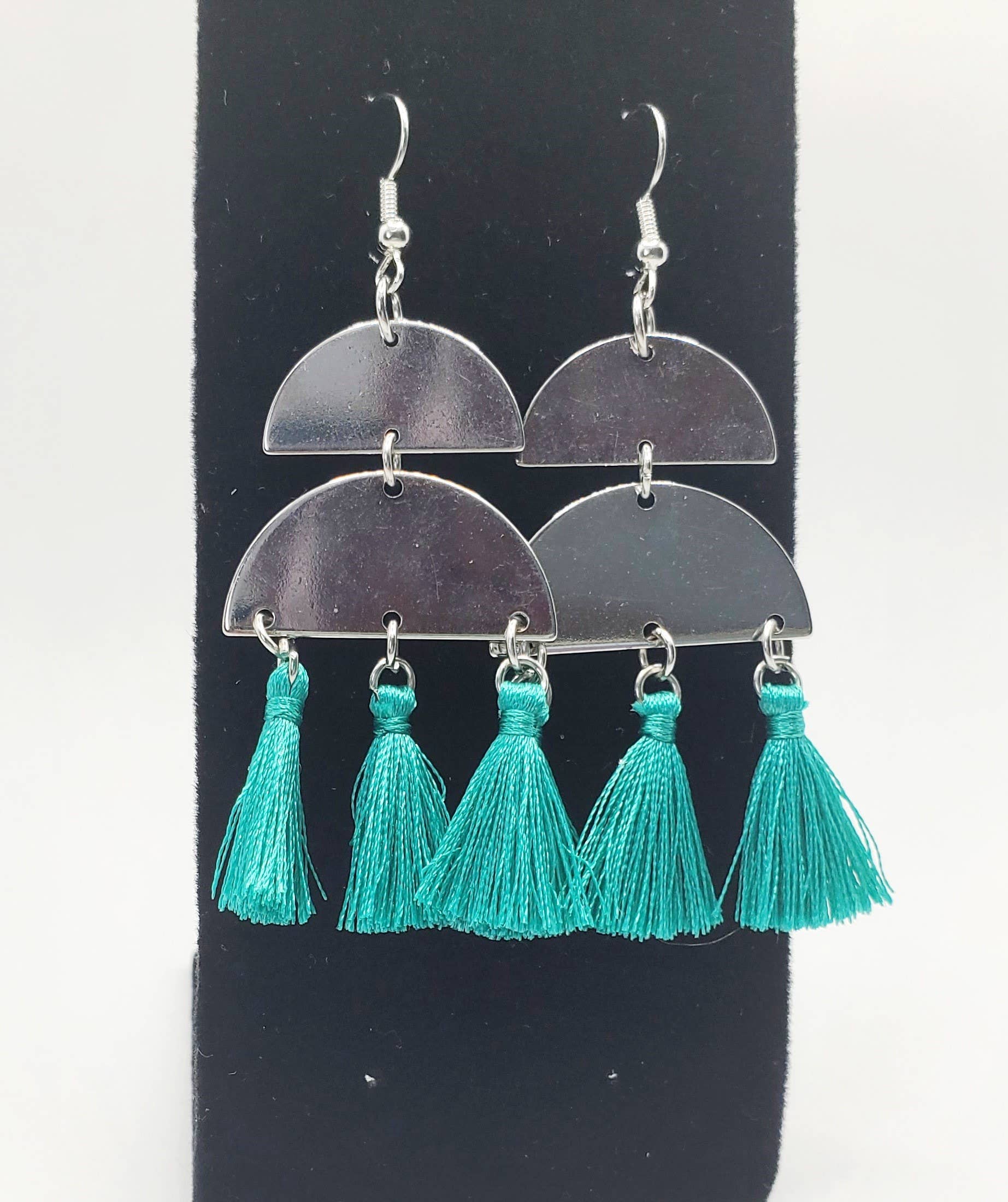 Tots And Tumblers Art – Engroshandel Hængeøreringe og creoløreringe – Sølv turkis kvast dingle øreringe7