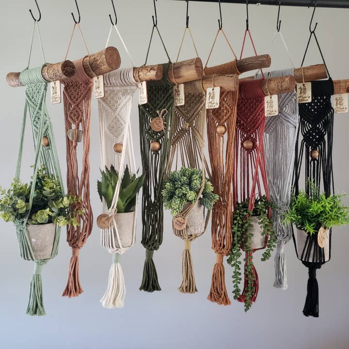 Macrame Plant Hanger with Natural Pine stick for wholesale by Made By Tatica