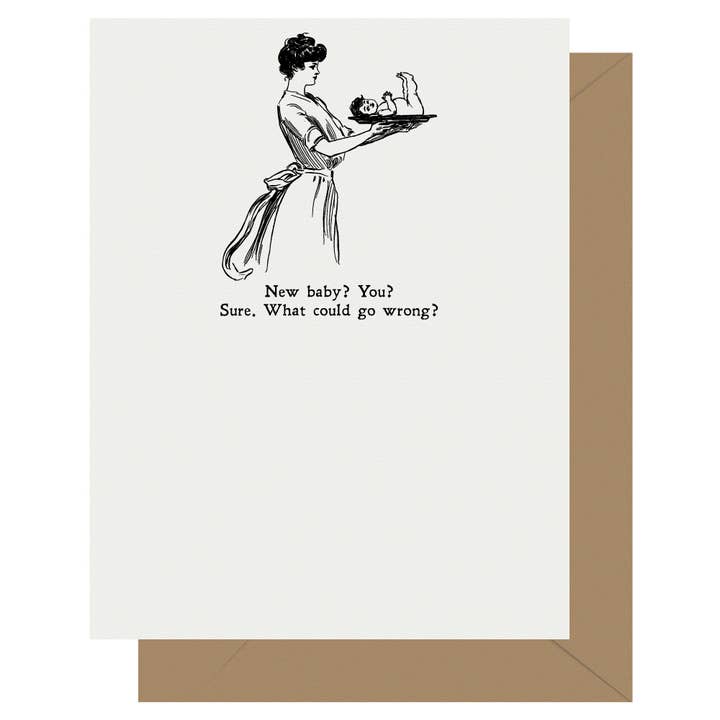 Gibson Girl New Baby Letterpress Greeting Card for wholesale by Letterpress Jess
