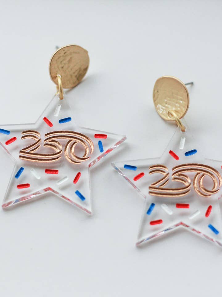 America 250 Clear Acrylic Sprinkle Star Earrings for wholesale by Wondermint Goods