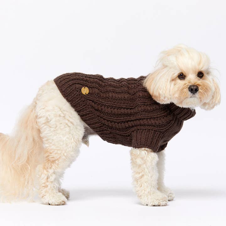 Sebastian Says - Wholesale Pet jumper – Dog - Merino Wool Cable Knit Dog Sweater - Brown4