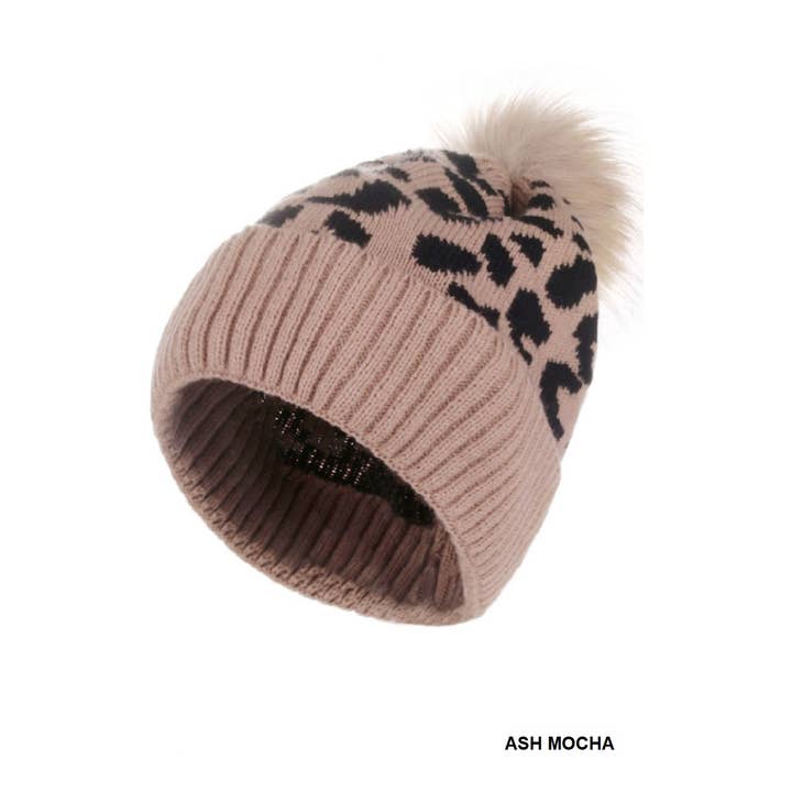 Vanilla Monkey – Engroshandel Beanie - Dame – Leopardmønstret strikket pom pom hue