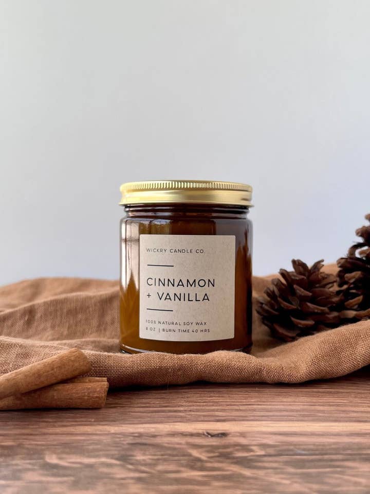 Cinnamon & Vanilla 8 oz Soy Candle for wholesale by Wickry Candle Co.