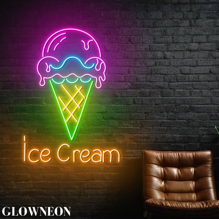 Glow Neon - Venta al por mayor Letrero de neón - Decoración de pared de helado, decoración de pared de neón para heladería y pastelería3