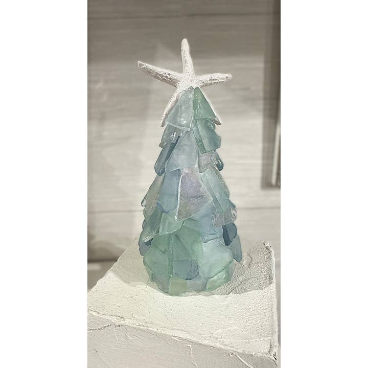 A SEAGLASS CREATION/SALTY SIGNS DESIGNS - Wholesale Christmas Decoration - Mini Seaglass Christmas Tree No Lights Resin Starfish, 6 in13