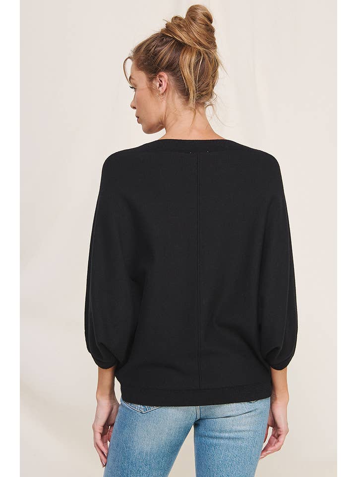 Allie Rose - Wholesale Knit Sweater - Women's - Elbow Sleeve Mixed Texture Sweater