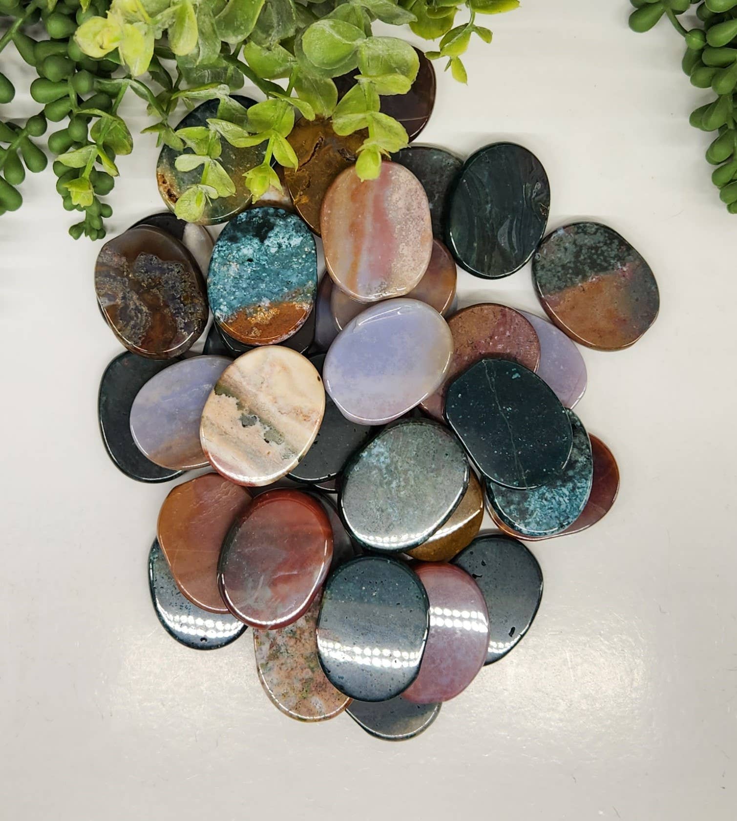 Meraki Gemstones - Wholesale Spiritual Stone/Crystal - Ocean Jasper Flat  Smooth  Stones (0.5kg/1.1lbs)-45x35x7mm2
