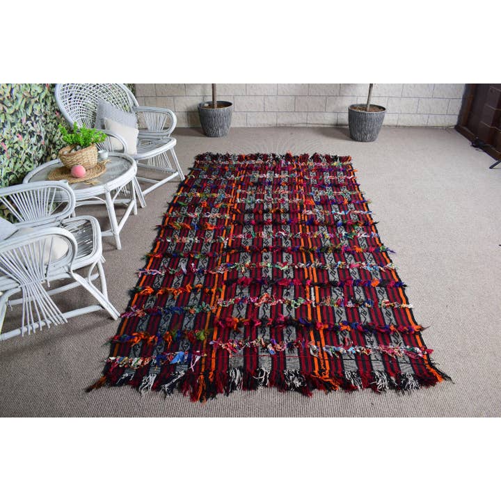 4,8x8,1 ft Turkish Kilim Rug, Red Camouflage Vintage Wool Rug for wholesale by The Loom Wholesale