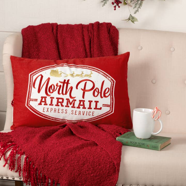 VHC Brands - Wholesale Throw/Decorative Pillow - North Pole Airmail Pillow 14x22
