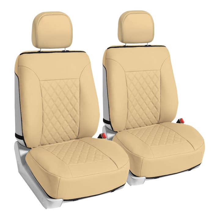 Coussins de siège auto de luxe en similicuir à motif losange, ensemble avant, beige pour la vente par FH GROUP