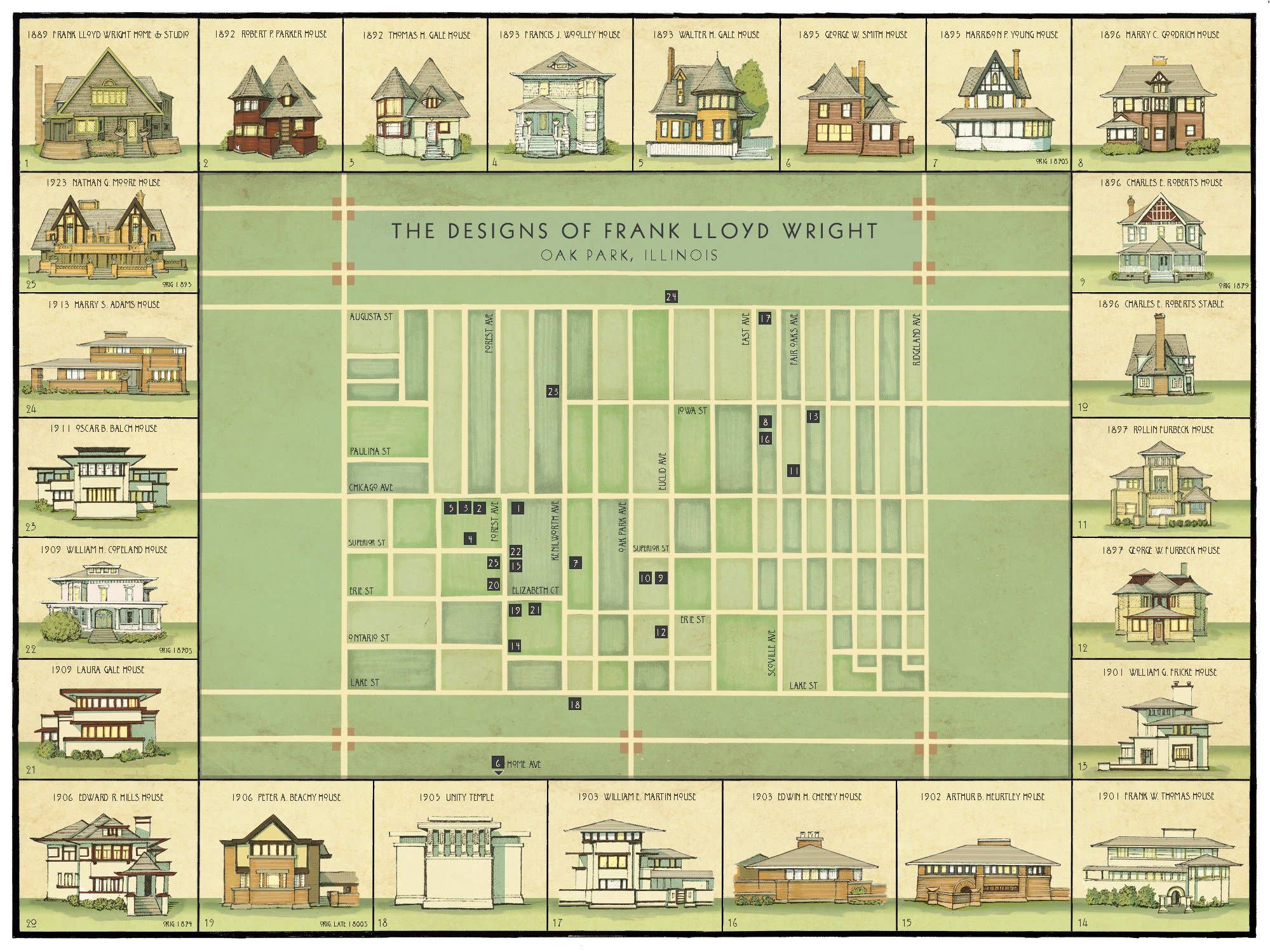 Wonder City Studio - Wholesale Art Print - Frank Lloyd Wright: Oak Park Designs Art Print4