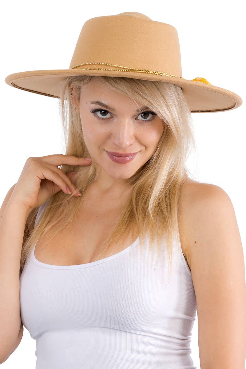 Cap Zone - Vendita all'ingrosso Fedora - Donna - Cappello rancher bolero in lana sintetica con nastro piccolo, catena oro e tesa larga19