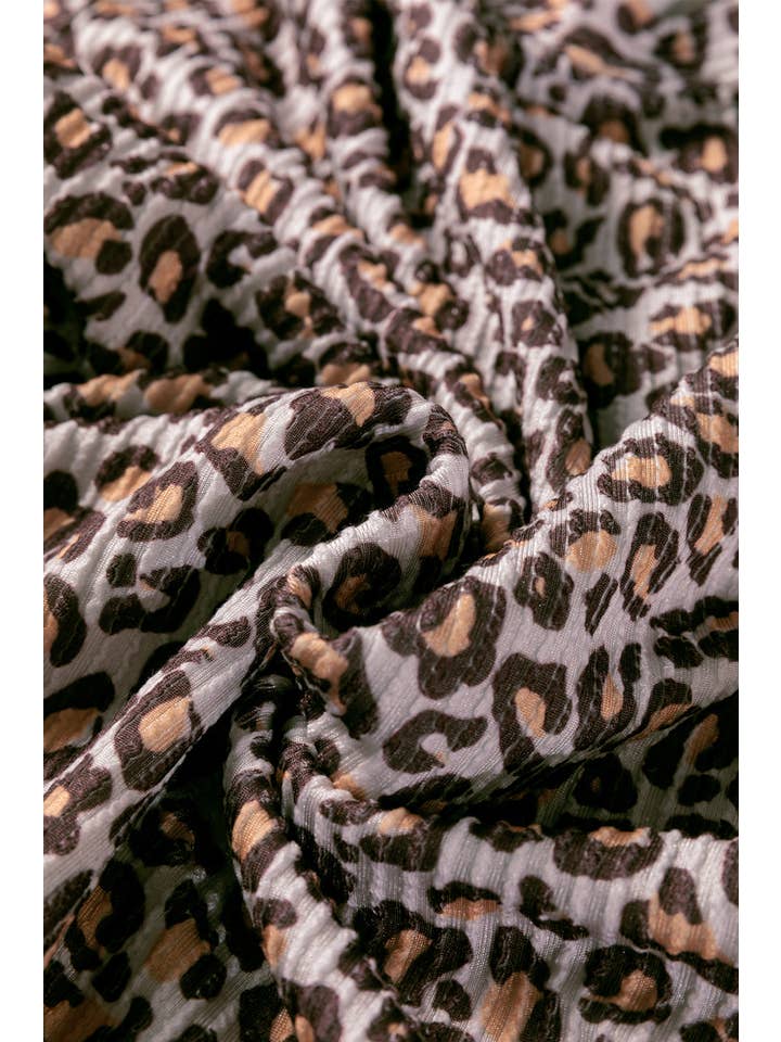 Brown Leopard Ribbed Long Sleeve Top and Shorts 2pcs Outfit (S-XL) for wholesale on Faire3