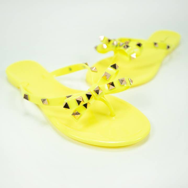 NEON GUL JOJO CITRONGUL PVC-JELLYSANDAL MED NITAD ROSETT för wholesale på Faire