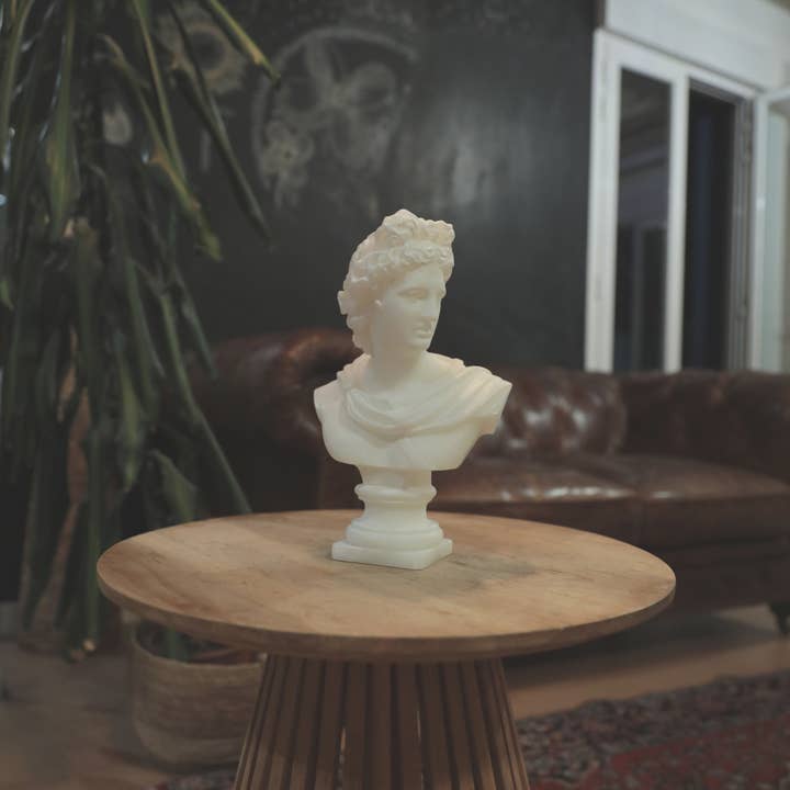 Agora Home DECO – Engroshandel Gavelys – Hvid Apollo Xl Græsk Hovedlys - Romersk Buste Figur