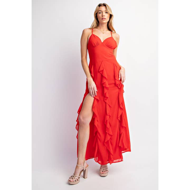 CHIFFONE RUFFLE SLITS MAXI TANK DRESS for wholesale by Sweet Generis