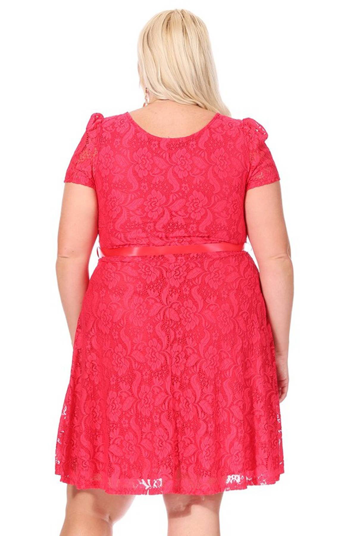 MOA COLLECTION - Vente Robe – femme - Robe midi de soirée en dentelle à manches courtes pour femmes grande taille6
