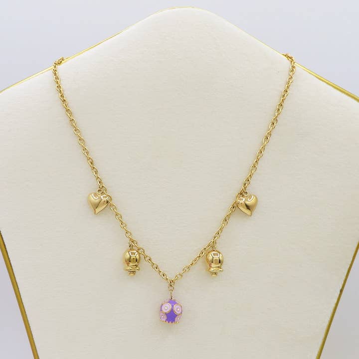 LILLA ORO ROSABELL - ACCIAIO INOSSIDABILE- Collana con campanella e cuori bombe' chiama angeli for wholesale on Faire3