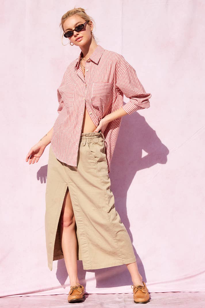 ILLA ILLA - Wholesale Button Down Shirt - Women's - Striped Cotton Shirt Top35