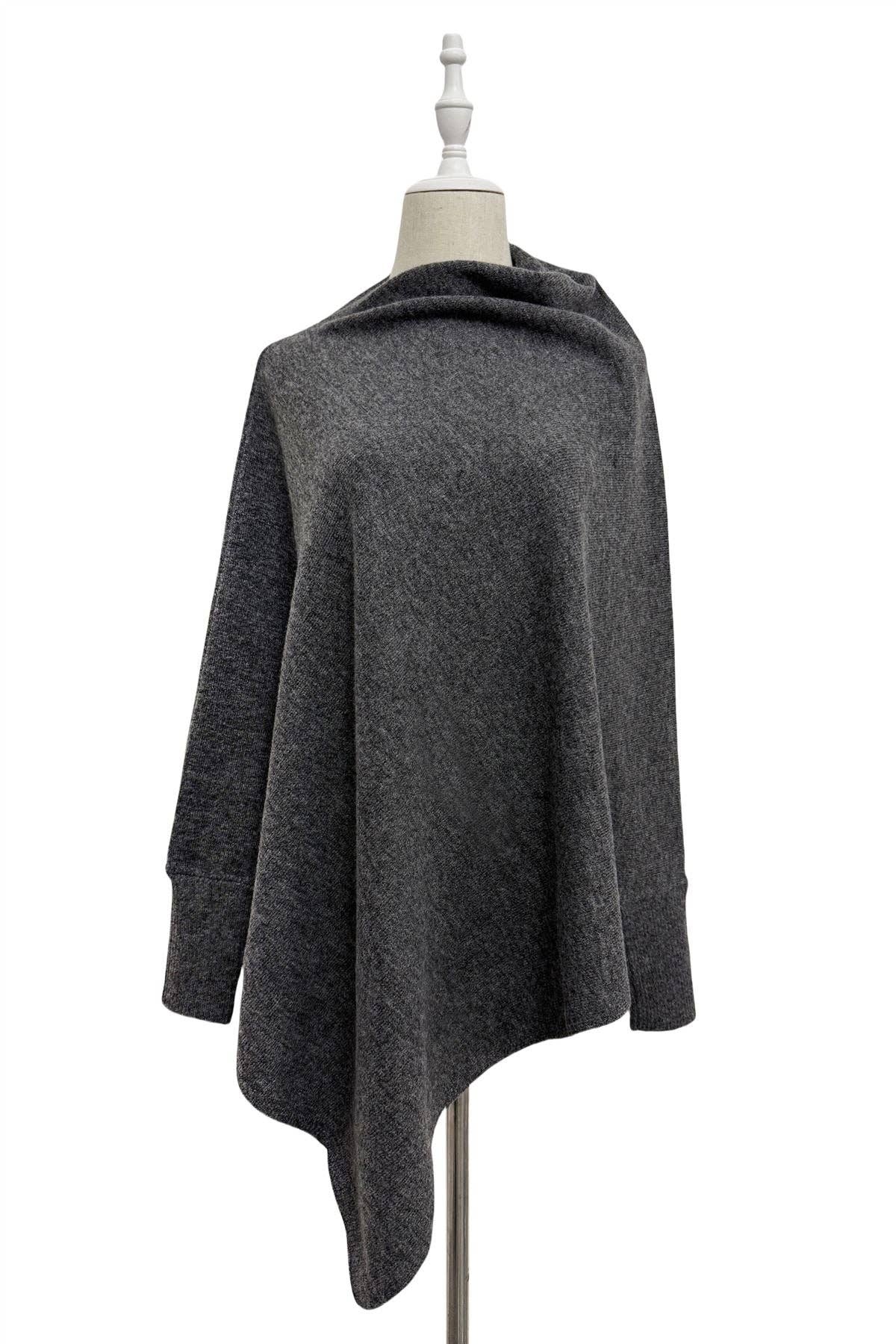 Fashion Scarf World – wholesale Poncho – Women's – Plain Cuffed Diagonal Drape Wool Poncho6