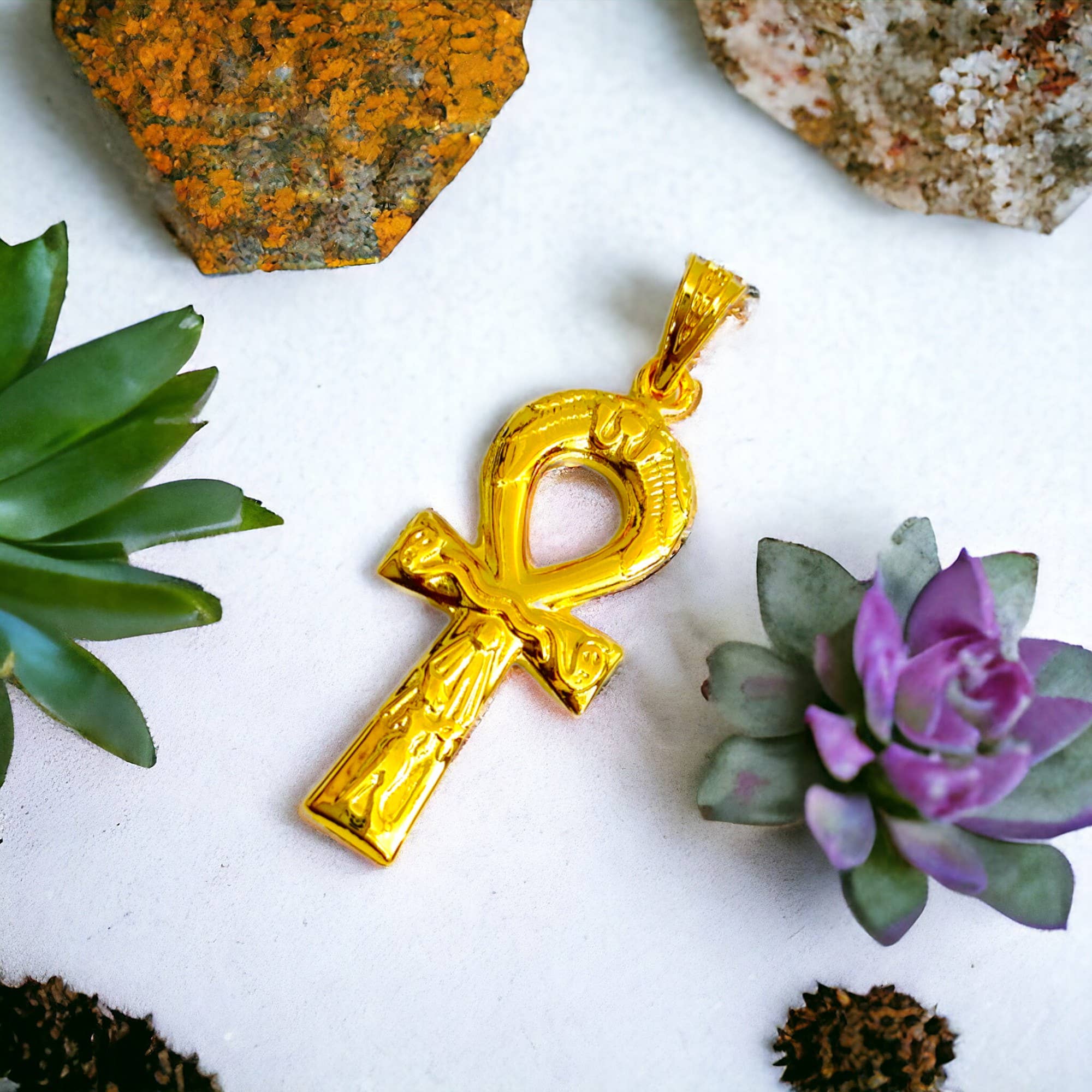 ALADDIN'S LAMP JEWELRY - Wholesale Individual Charm/Pendant - Gold Key Of Life Ankh Akhenaton Prayers Pendant4